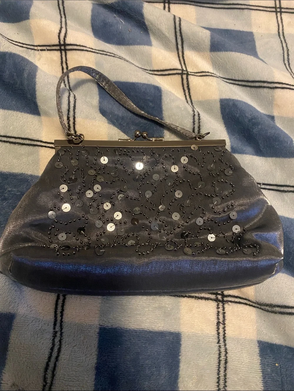 Loft by Ann Taylor Gray Sequin Beaded Clutch Wristlet